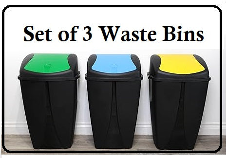 Set of 3 Plastic Flip Top Waste Bin with Removable Swing Lid For Home Bathroom Office - DIVCHI