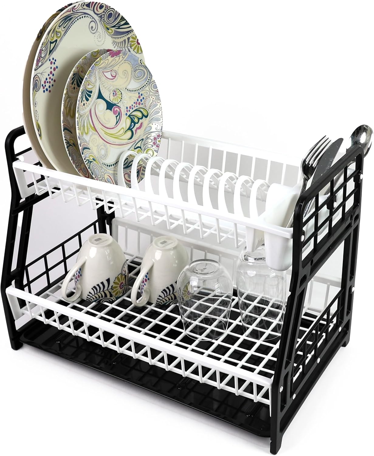 2-Tier Dish Drying Rack Large Capacity Drainer, Utensil Holder, Drain board - DIVCHI