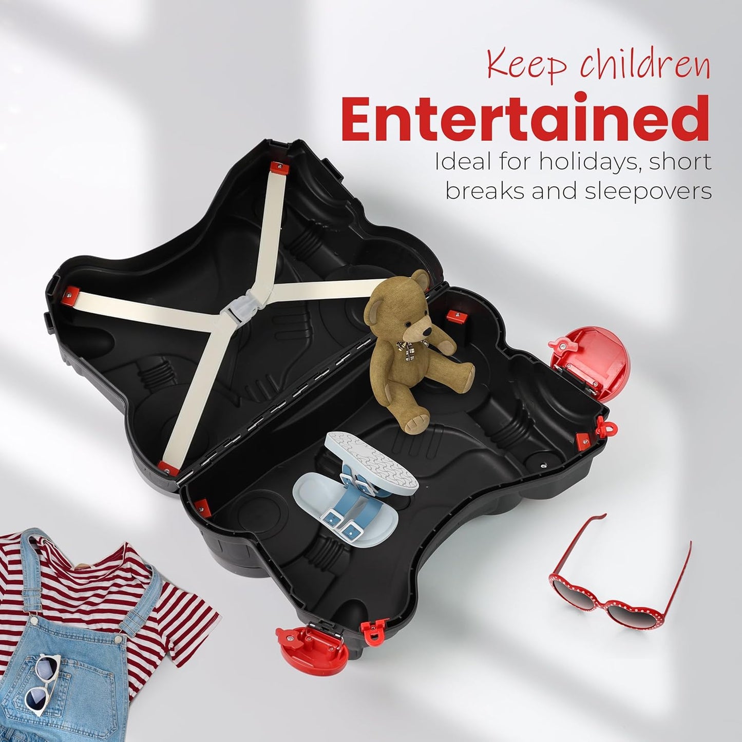 Kids Suitcase with Wheels Ride On Hand Luggage Cabin Trolley Travel Bags - DIVCHI