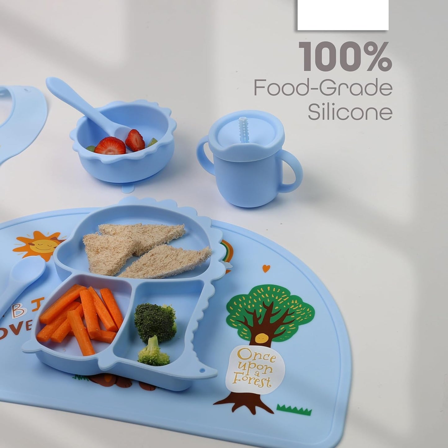 Silicone Baby Feeding Set Includes Suction Bowl, Baby Plate, Fork, Spoon & Cup - DIVCHI