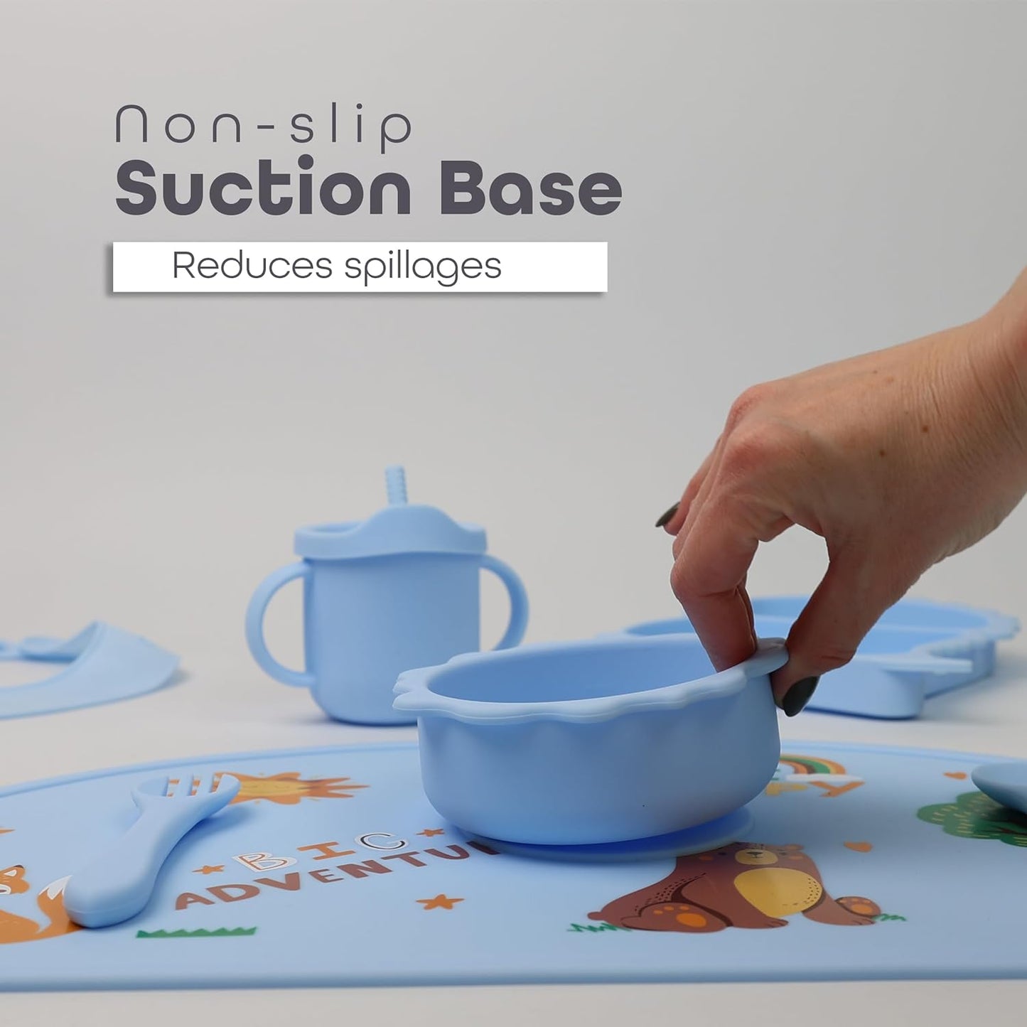 Silicone Baby Feeding Set Includes Suction Bowl, Baby Plate, Fork, Spoon & Cup - DIVCHI