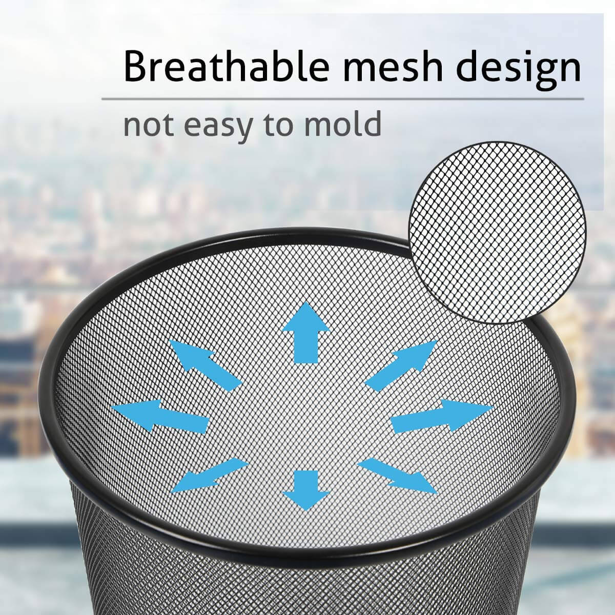 Mesh Waste Bin – Breathable Steel Trash Can with Non-Slip Base (Black & Silver) - DIVCHI