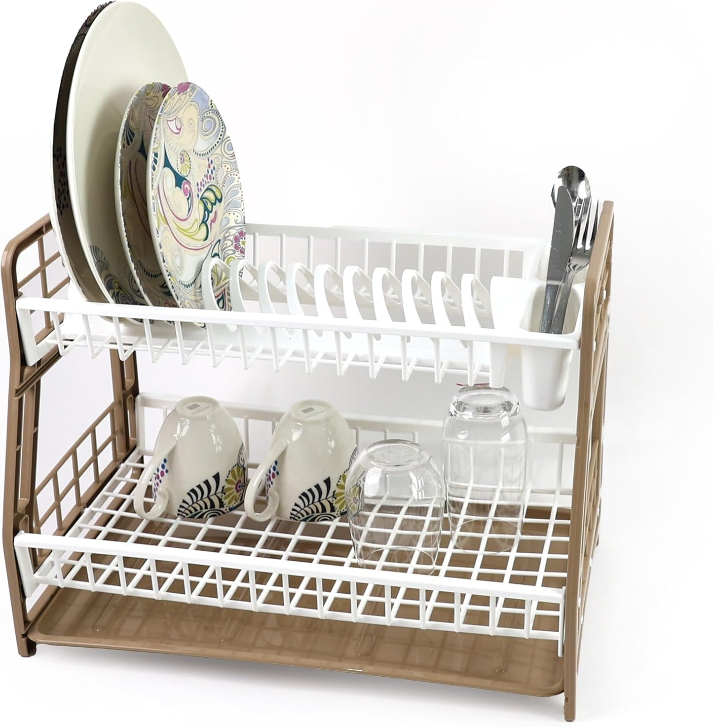 2-Tier Dish Drying Rack Large Capacity Drainer, Utensil Holder, Drain board - DIVCHI