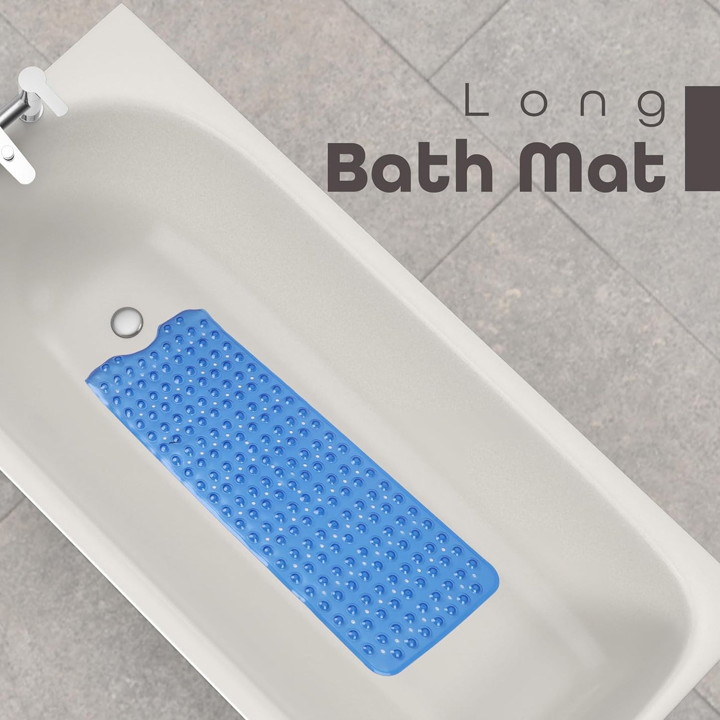 100 x 40 cm Shower Bath Mat Non Slip Anti Mould & Mildew With Strong Suction Cups Grip And Drain Holes - DIVCHI