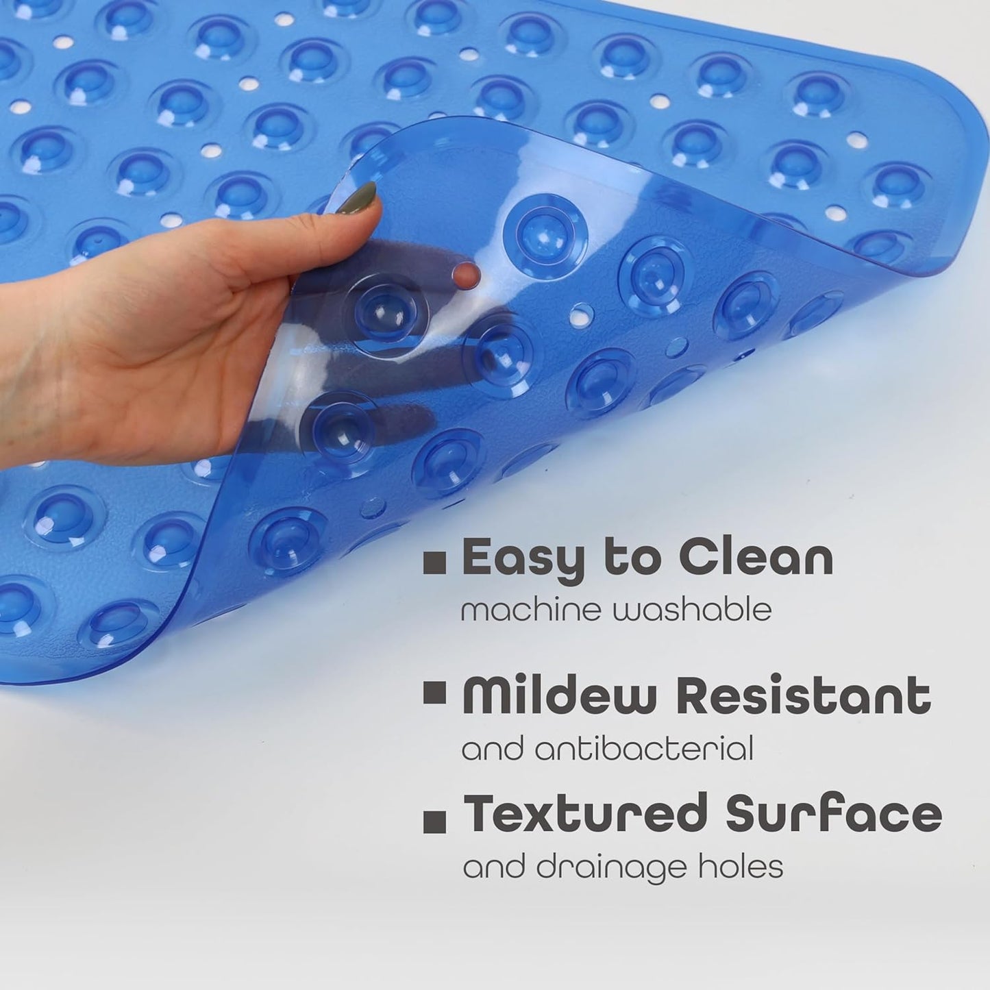 100 x 40 cm Shower Bath Mat Non Slip Anti Mould & Mildew With Strong Suction Cups Grip And Drain Holes - DIVCHI