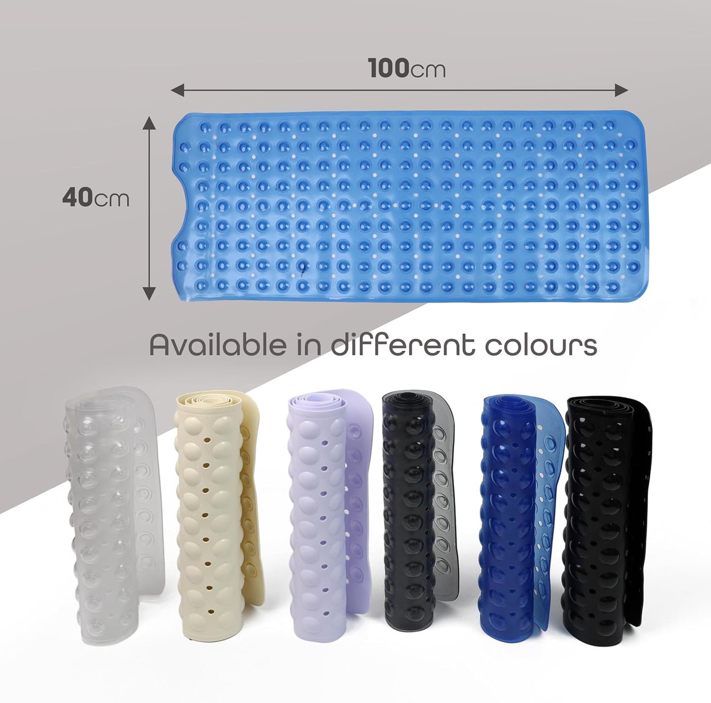 100 x 40 cm Shower Bath Mat Non Slip Anti Mould & Mildew With Strong Suction Cups Grip And Drain Holes - DIVCHI