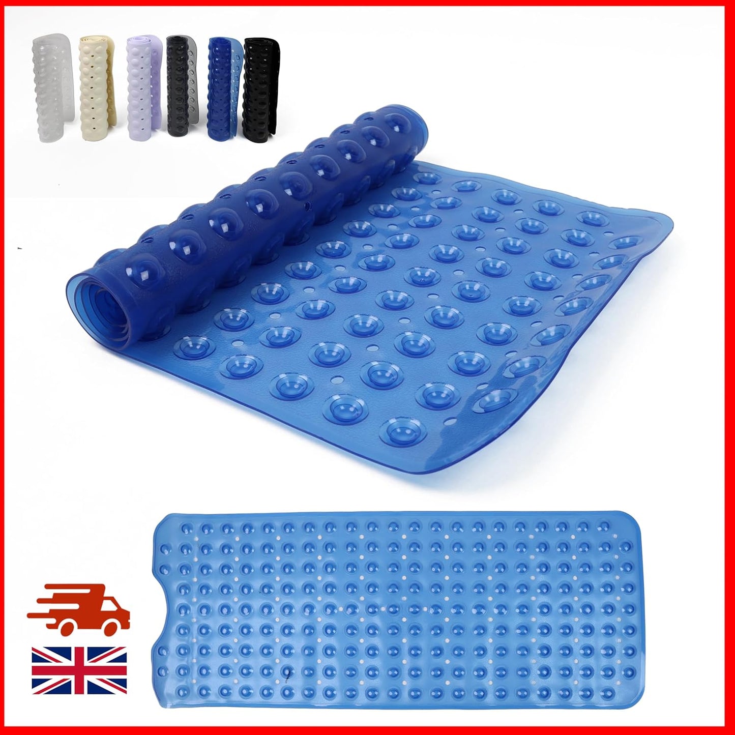 100 x 40 cm Shower Bath Mat Non Slip Anti Mould & Mildew With Strong Suction Cups Grip And Drain Holes - DIVCHI