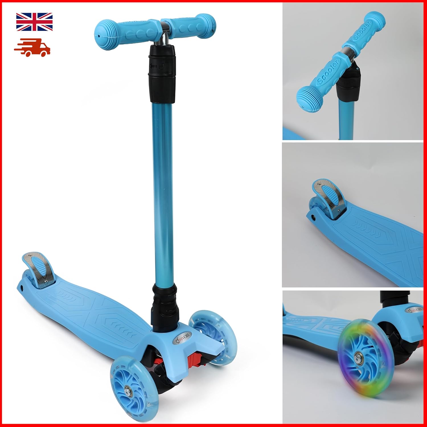 Scooter For Kids 3 Wheel Scooter For Girls & Boys, Kick Scooter With 4 Adjustable Height, Lean To Steer, Light Up Wheels Push Scooter For Children - DIVCHI