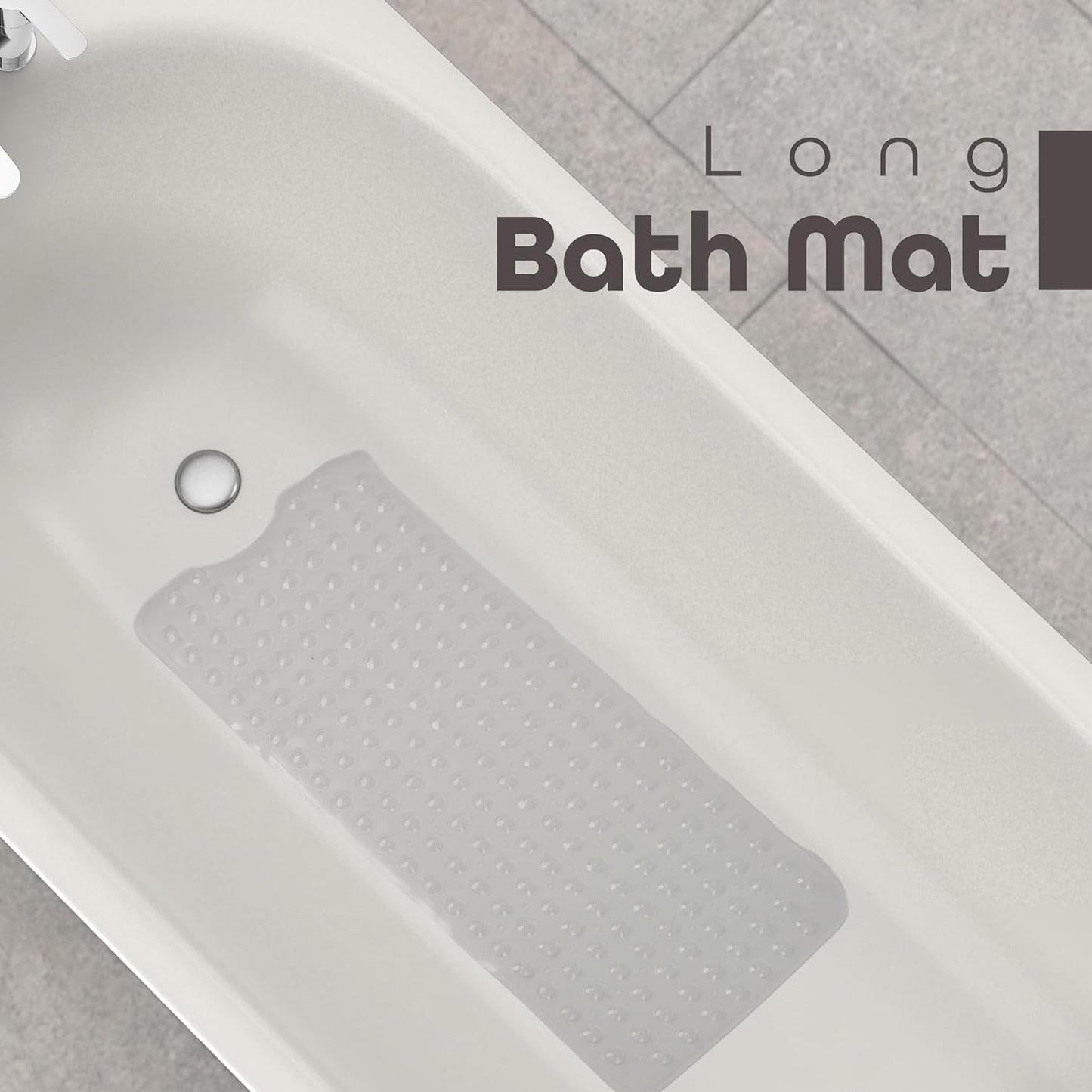 100 x 40 cm Shower Bath Mat Non Slip Anti Mould & Mildew With Strong Suction Cups Grip And Drain Holes - DIVCHI