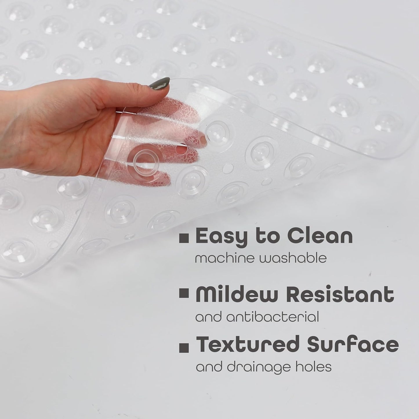 100 x 40 cm Shower Bath Mat Non Slip Anti Mould & Mildew With Strong Suction Cups Grip And Drain Holes - DIVCHI