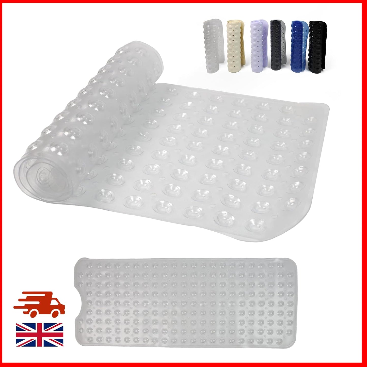100 x 40 cm Shower Bath Mat Non Slip Anti Mould & Mildew With Strong Suction Cups Grip And Drain Holes - DIVCHI