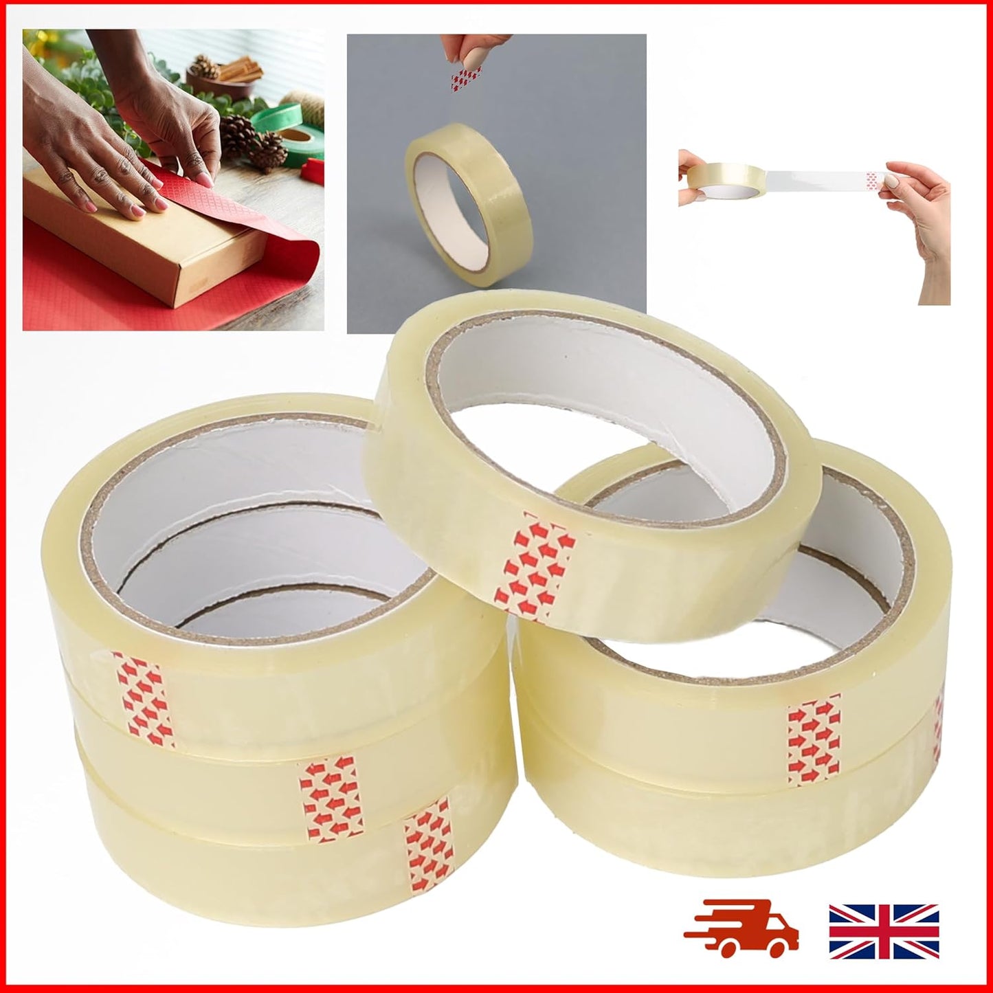 6X Rolls Sellotape Packing Sticky Sellotape Adhesive Gift Wrapping Easy to use - DIVCHI