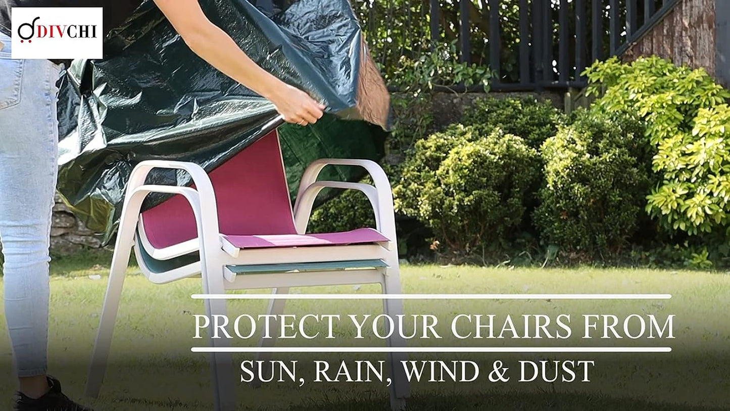 Garden Stacking Chair Cover | Rainproof Windproof Anti-UV | Patio Cover for Stackable Chairs Outdoor Furniture - DIVCHI
