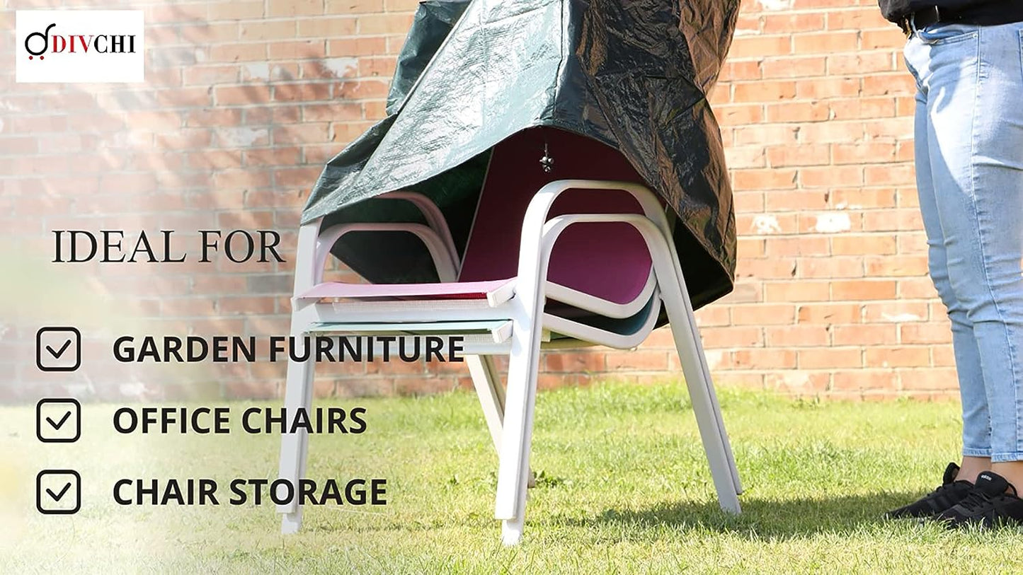 Garden Stacking Chair Cover | Rainproof Windproof Anti-UV | Patio Cover for Stackable Chairs Outdoor Furniture - DIVCHI