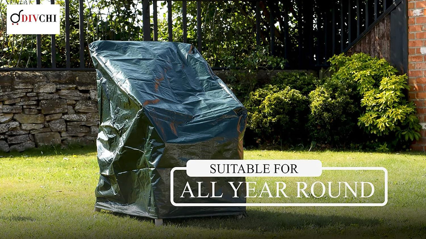 Garden Stacking Chair Cover | Rainproof Windproof Anti-UV | Patio Cover for Stackable Chairs Outdoor Furniture - DIVCHI