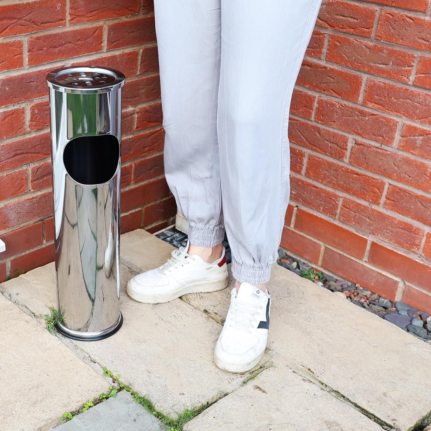 DIVCHI Cigarette Ash Bin Free Standing Stainless Steel Ash Tray Outdoor Rubbish Bins Cylindrical Ashtray Stand Cigar Receptacle Disposal Dustbin - DIVCHI