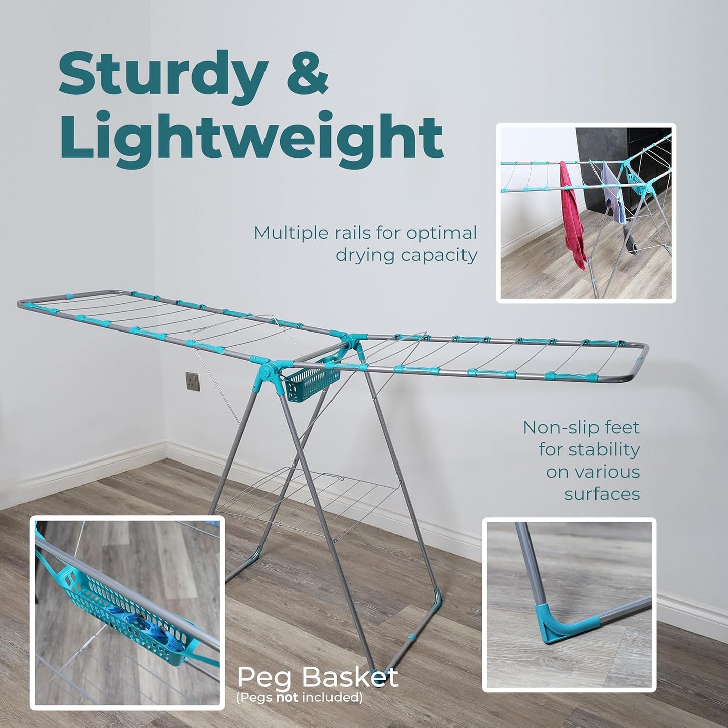 DIVCHI Clothes Dryer Airer With Peg Basket | Foldable Clothes Drying Rack | Compact Laundry Clothes Stainless Steel Adjustable Horse Indoor Outdoor Laundry Racks