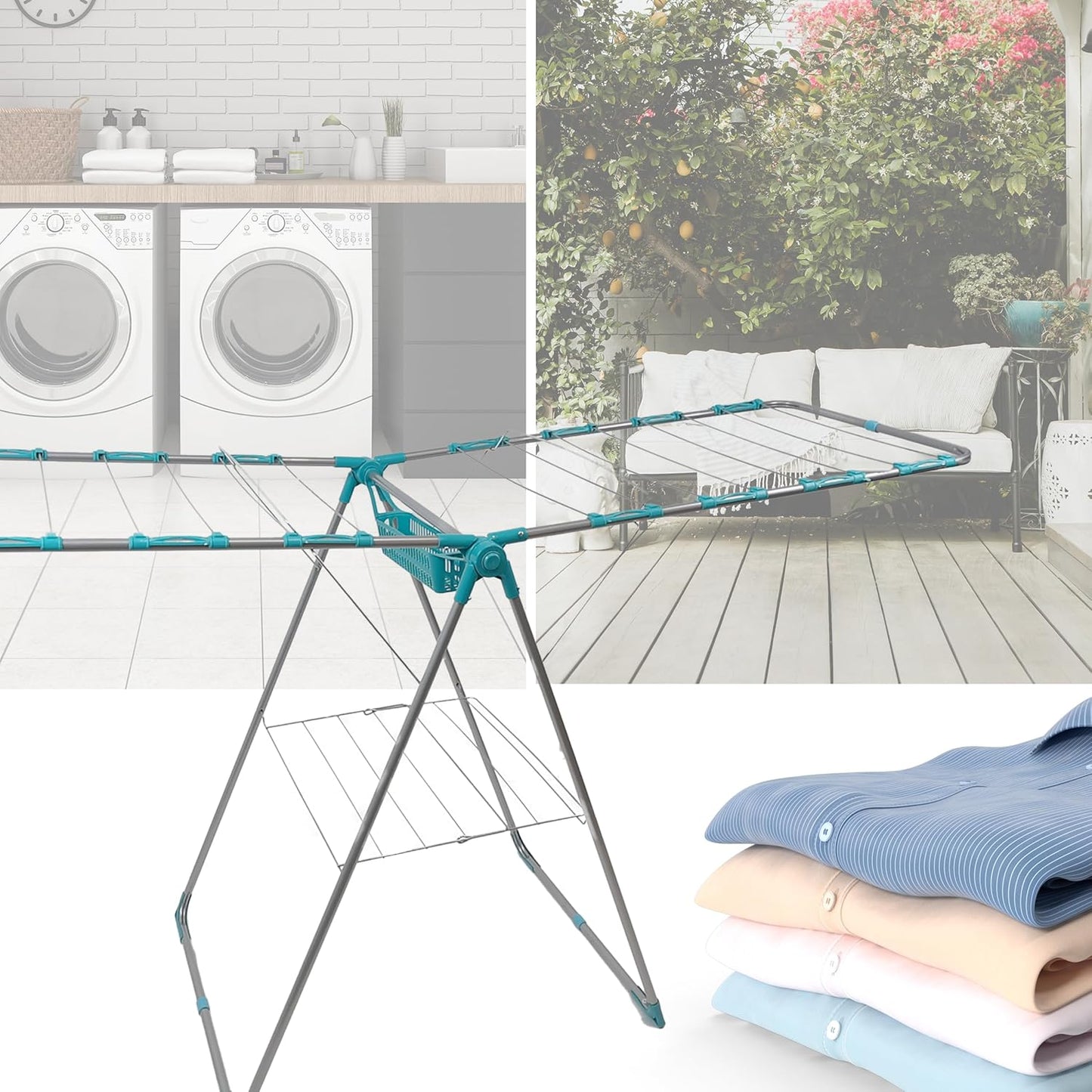 DIVCHI Clothes Dryer Airer With Peg Basket | Foldable Clothes Drying Rack | Compact Laundry Clothes Stainless Steel Adjustable Horse Indoor Outdoor Laundry Racks