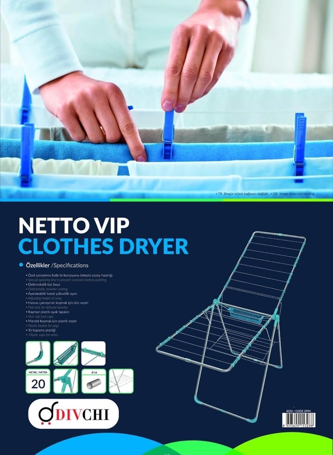 DIVCHI Clothes Dryer Airer With Peg Basket | Foldable Clothes Drying Rack | Compact Laundry Clothes Stainless Steel Adjustable Horse Indoor Outdoor Laundry Racks