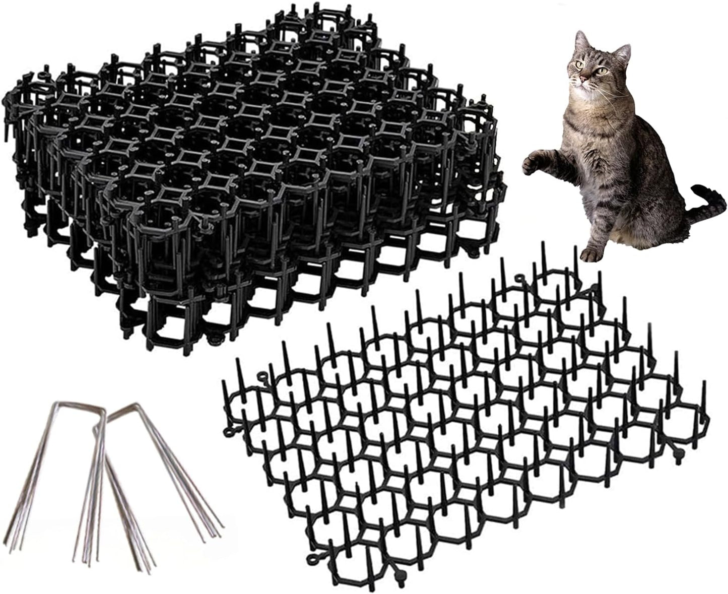 DIVCHI 12pcs 20 * 15cm Cat Scat Mat With Spikes, Anti Cat Spikes With Pegs, Cat Repellent Mat With 8pcs U Shape Pegs, Plastic Dig Stopper For Cats, Prickle Stirps Pet Deterrent For Indoor And Outdoor