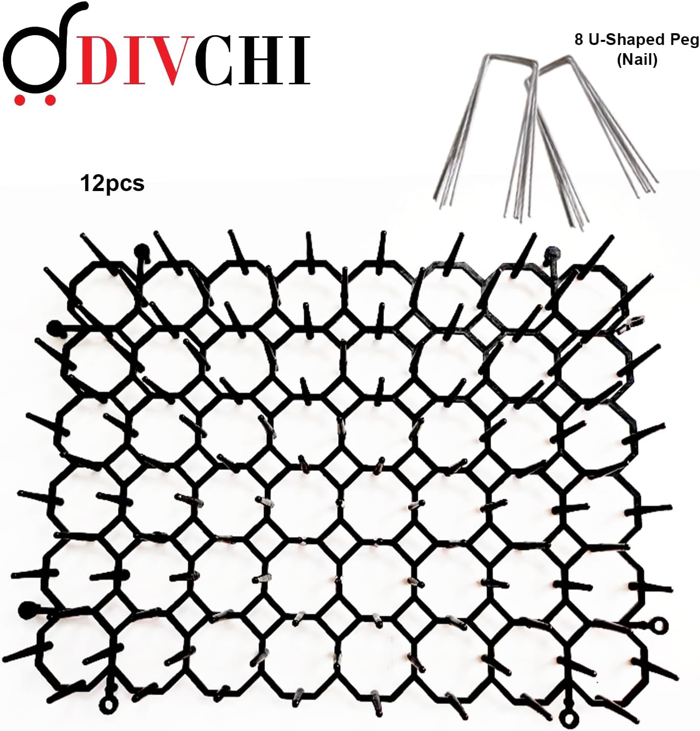 DIVCHI 12pcs 20 * 15cm Cat Scat Mat With Spikes, Anti Cat Spikes With Pegs, Cat Repellent Mat With 8pcs U Shape Pegs, Plastic Dig Stopper For Cats, Prickle Stirps Pet Deterrent For Indoor And Outdoor