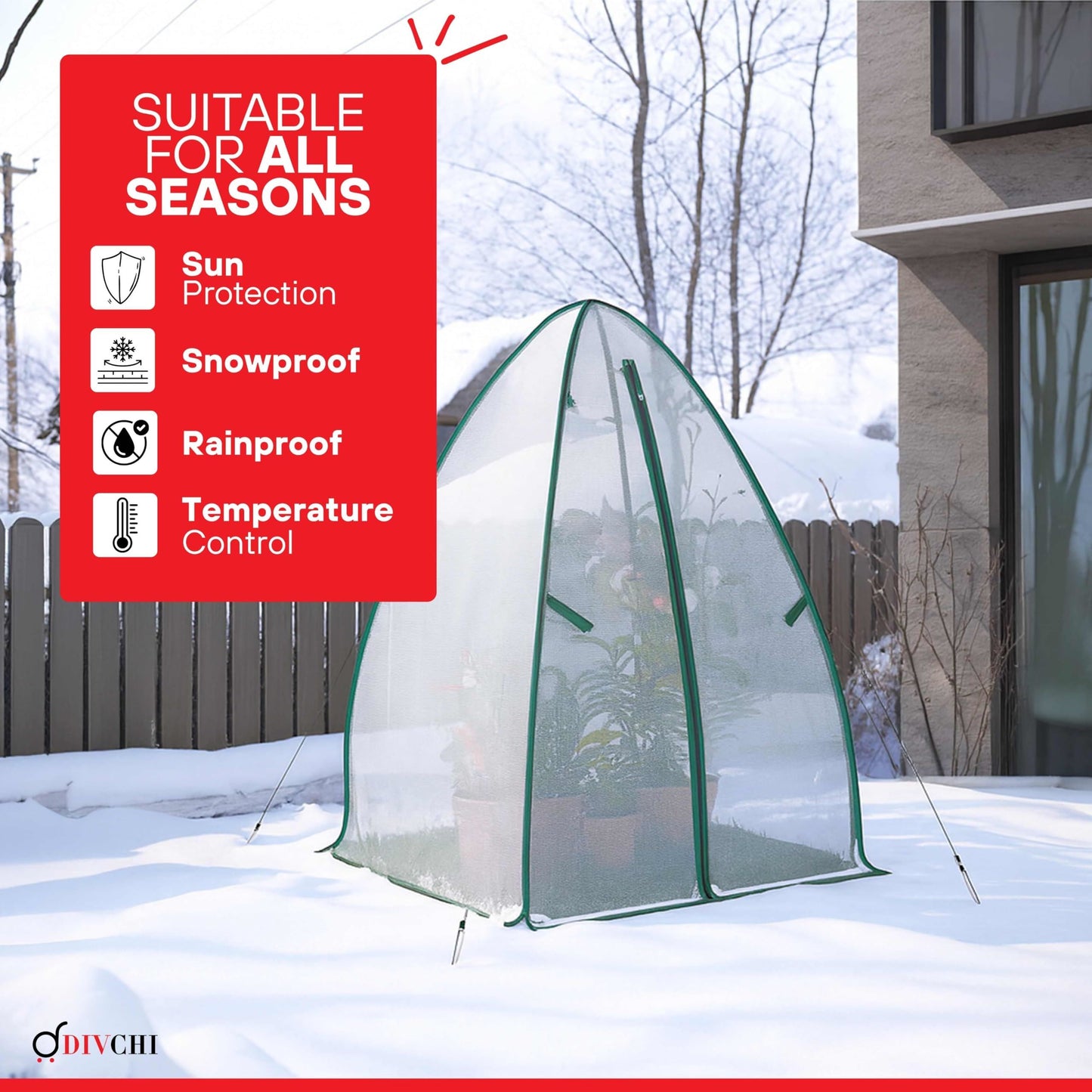 DIVCHI Dome Greenhouse for Plants Year-Round Small Grow House Weatherproof Garden Dome For Tomatos Vegetables & Plants Mini Greenhouse For Plant Protection Reinforced Cover Zipper (White)