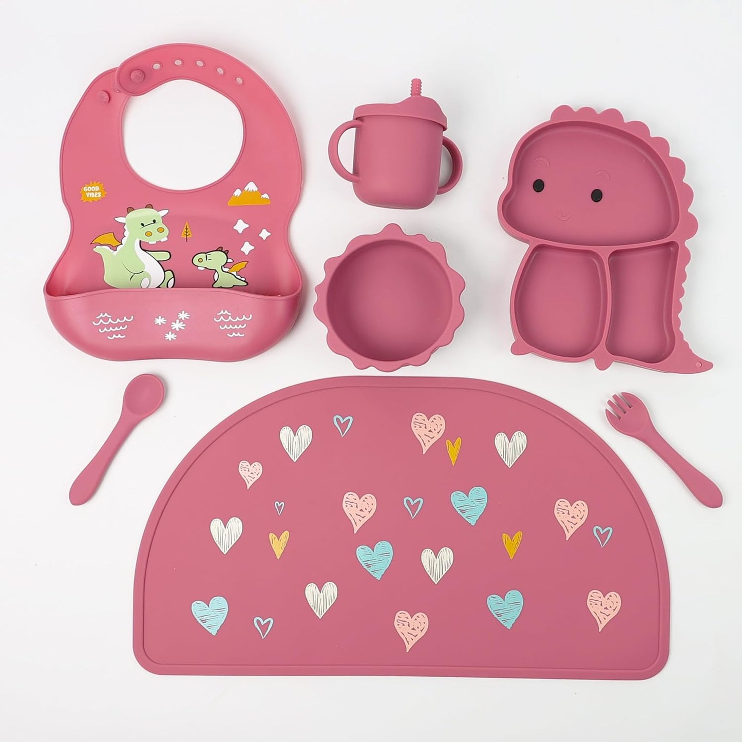 Silicone Baby Feeding Set Includes Suction Bowl, Baby Plate, Fork, Spoon & Cup - DIVCHI