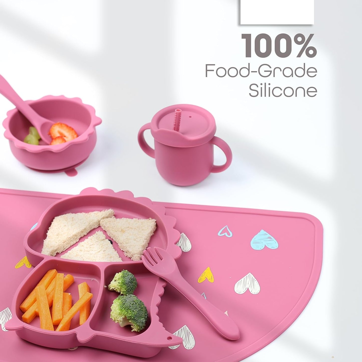Silicone Baby Feeding Set Includes Suction Bowl, Baby Plate, Fork, Spoon & Cup - DIVCHI