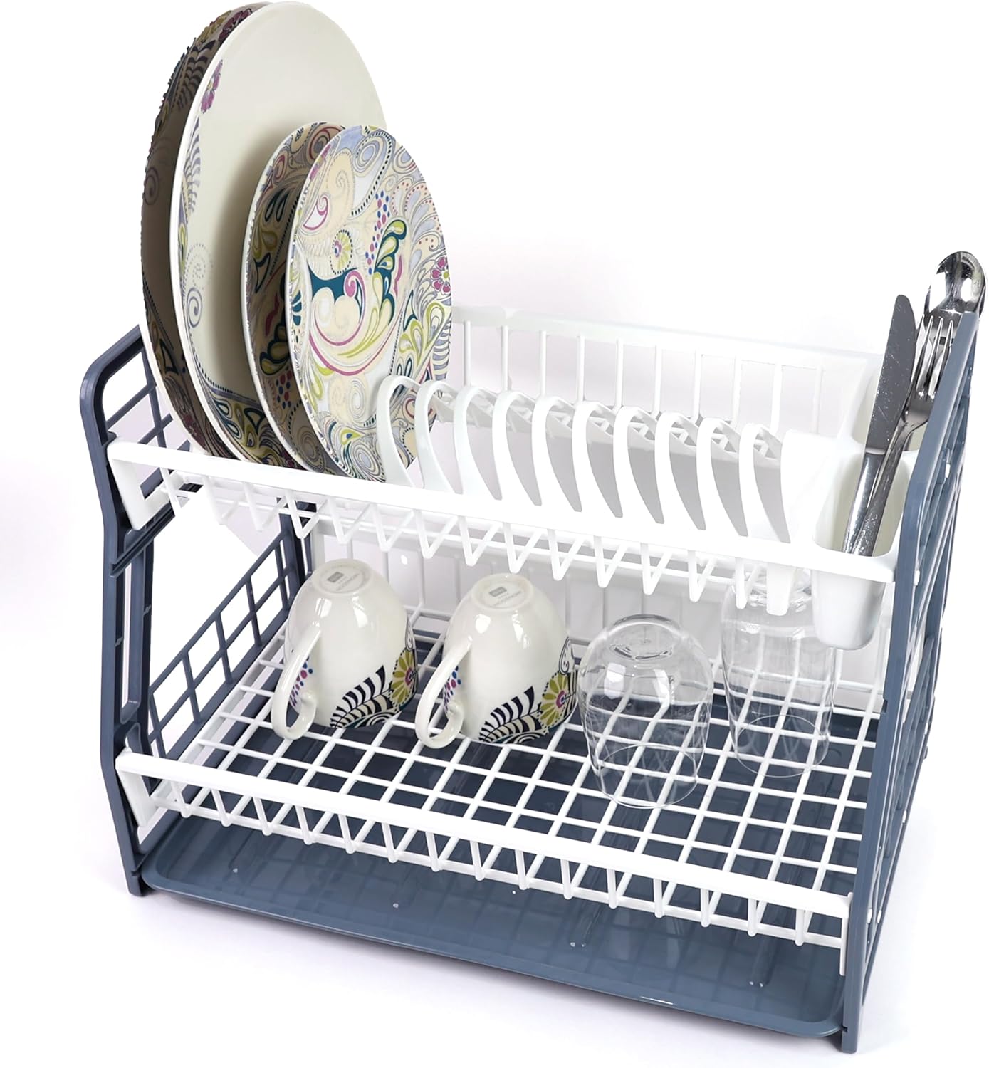 2-Tier Dish Drying Rack Large Capacity Drainer, Utensil Holder, Drain board - DIVCHI