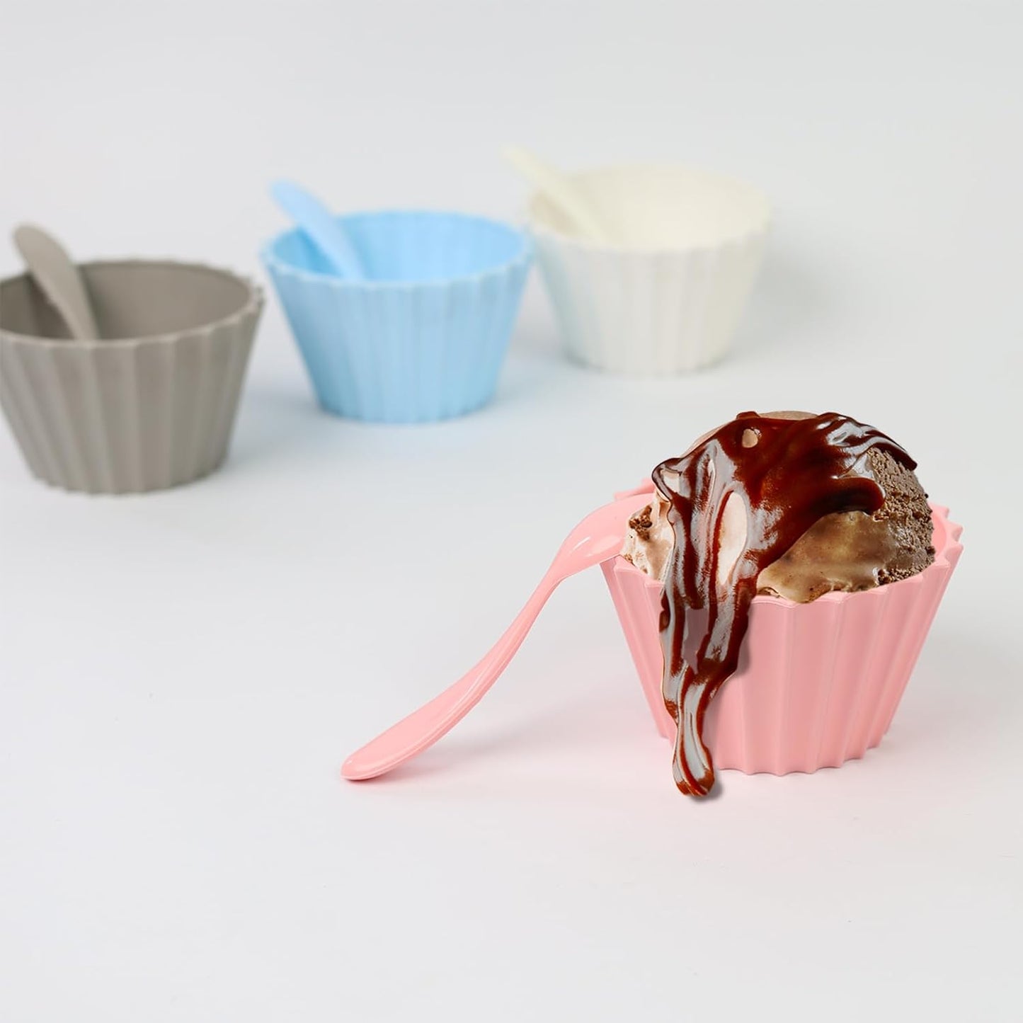 DIVCHI Dessert Bowl Cereal Bowls With Spoons Set for Camping Lightweight Serving Bowls | Salad Bowls | Dinner Bowl | Dessert Cups (Pack Of 4)