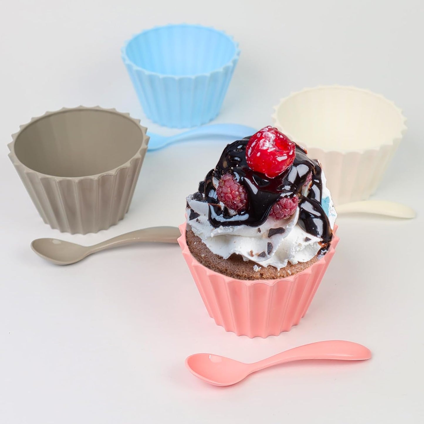 DIVCHI Dessert Bowl Cereal Bowls With Spoons Set for Camping Lightweight Serving Bowls | Salad Bowls | Dinner Bowl | Dessert Cups (Pack Of 4) - DIVCHI