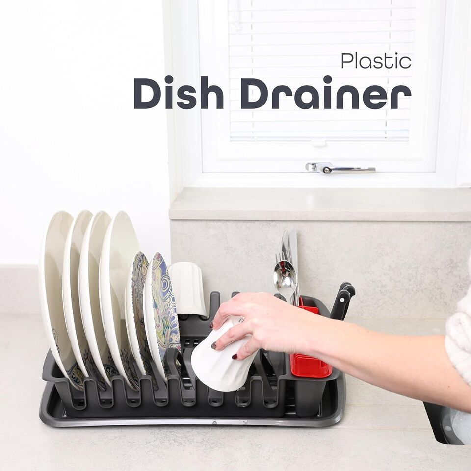 Plastic Dish Drying Rack Sink Drainer Cutlery Cup Utensil Holder For Kitchen - DIVCHI