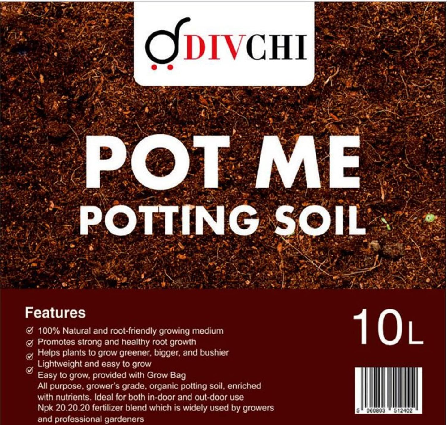 DIVCHI 10L Multi-Purpose Compost Soil – Organic Nutrient-Rich Compost Mix for Potting, Planting, Growing Seeds, Vegetables, Flowers & Herbs - DIVCHI