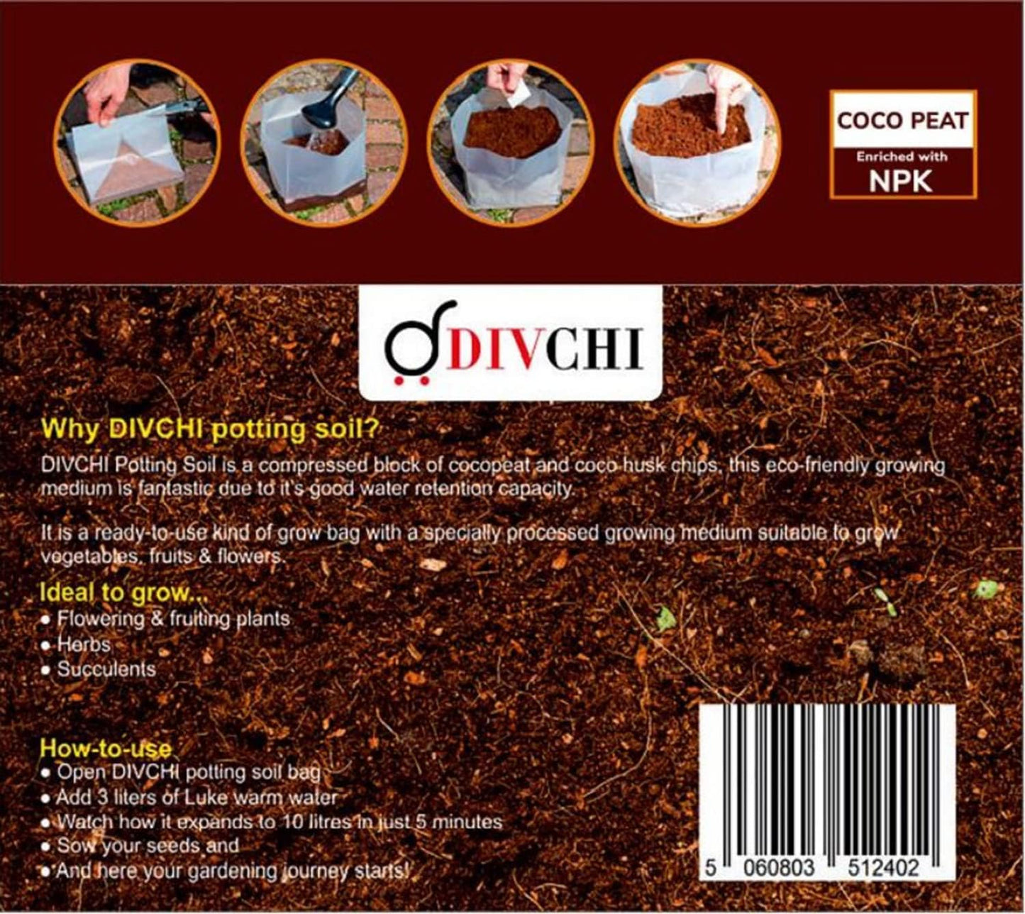 DIVCHI 10L Multi-Purpose Compost Soil – Organic Nutrient-Rich Compost Mix for Potting, Planting, Growing Seeds, Vegetables, Flowers & Herbs - DIVCHI