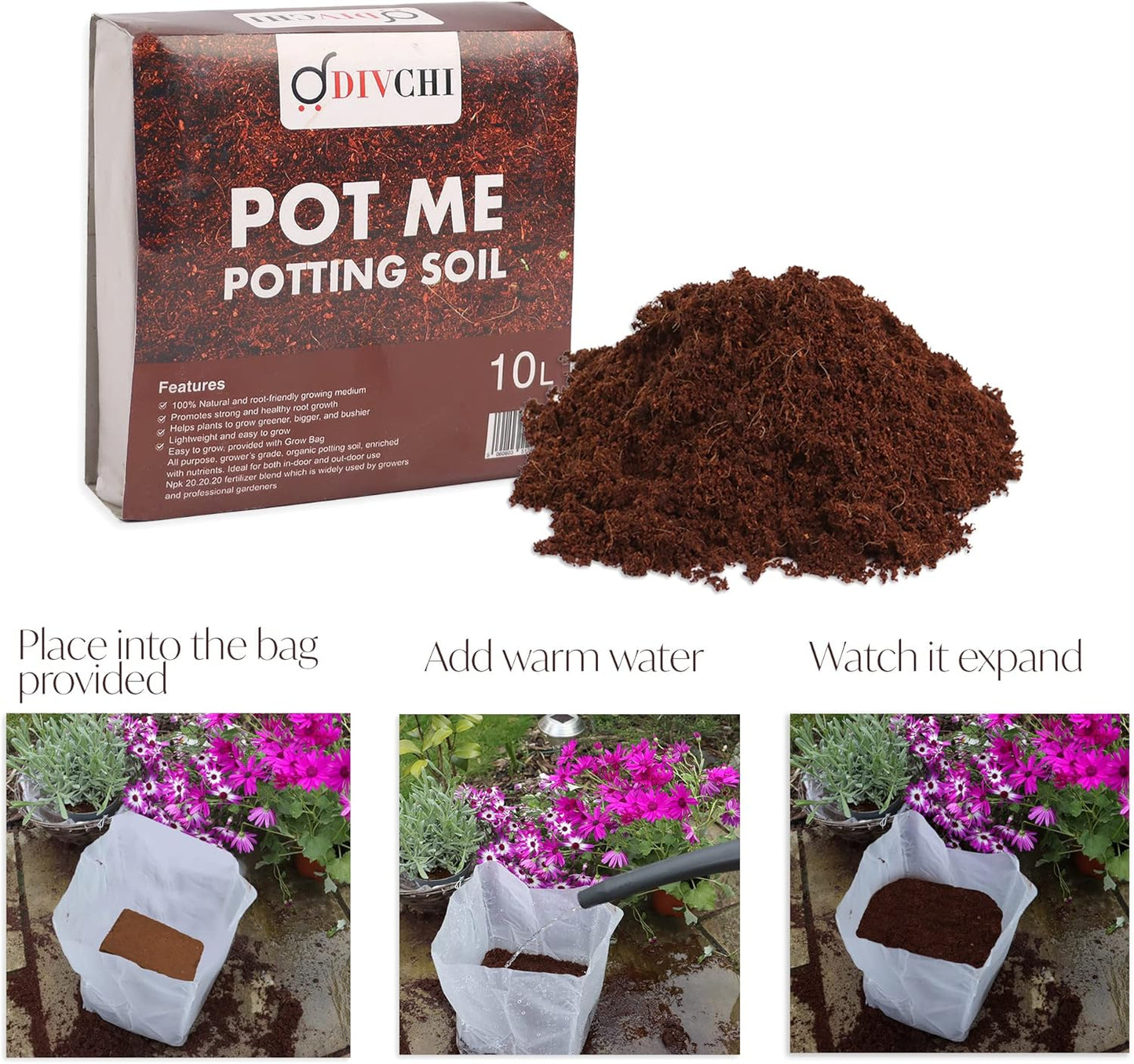 DIVCHI 10L Multi-Purpose Compost Soil – Organic Nutrient-Rich Compost Mix for Potting, Planting, Growing Seeds, Vegetables, Flowers & Herbs - DIVCHI