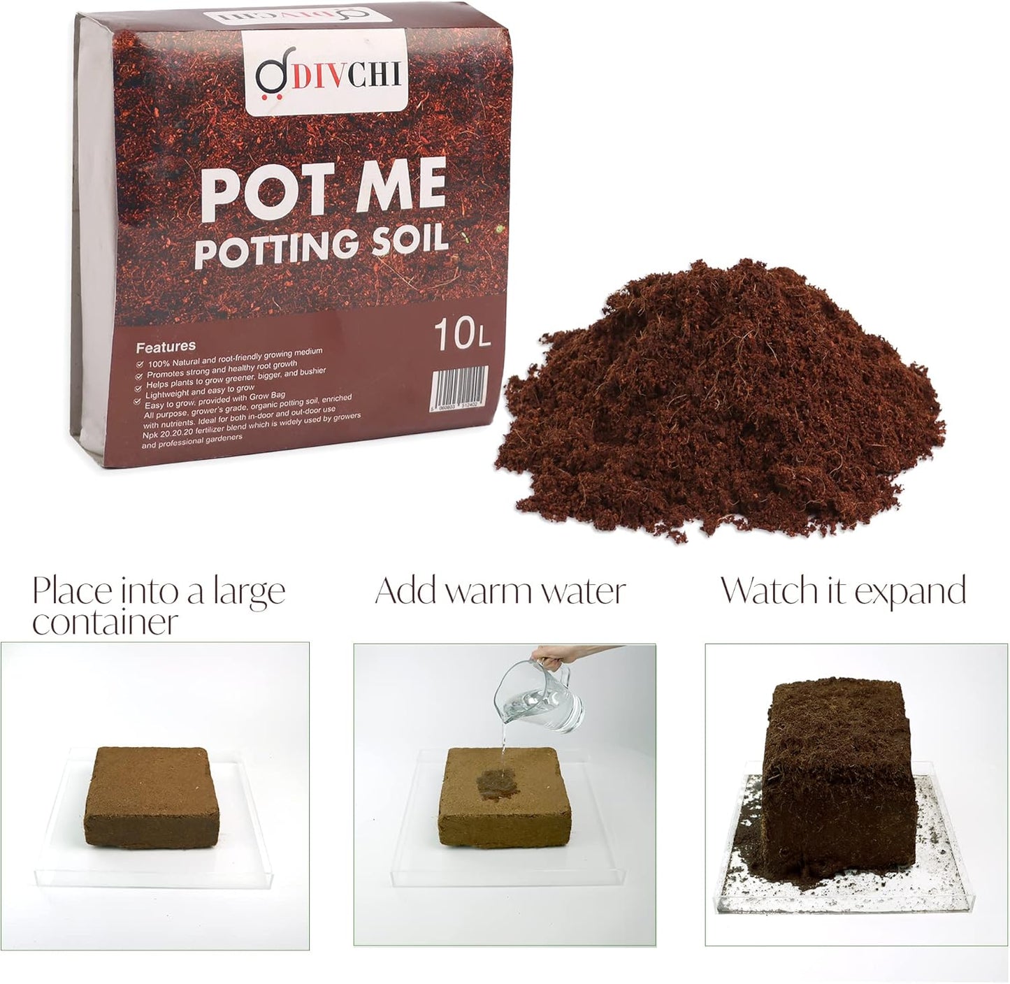 DIVCHI 10L Multi-Purpose Compost Soil – Organic Nutrient-Rich Compost Mix for Potting, Planting, Growing Seeds, Vegetables, Flowers & Herbs - DIVCHI