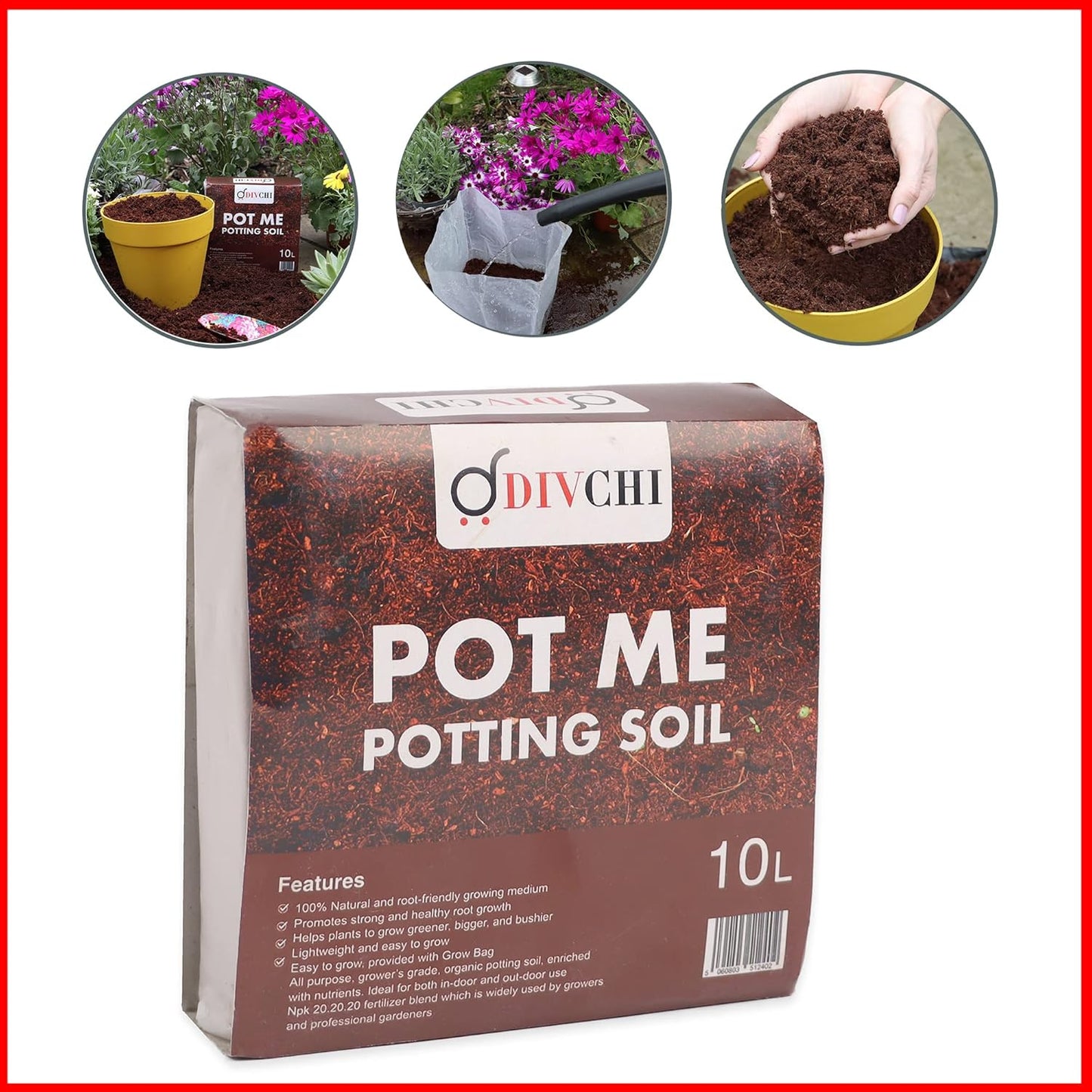 DIVCHI 10L Multi-Purpose Compost Soil – Organic Nutrient-Rich Compost Mix for Potting, Planting, Growing Seeds, Vegetables, Flowers & Herbs - DIVCHI