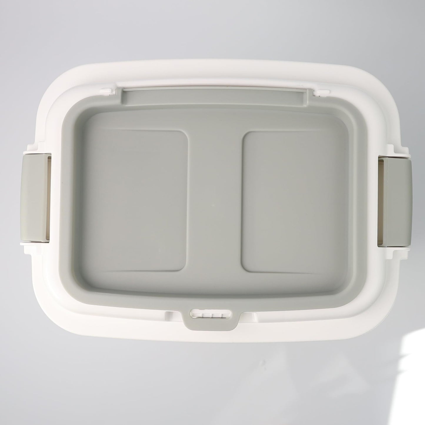 Top view of the DIVCHI white pet food container showing its flat grey lid with snap-locking side handles.