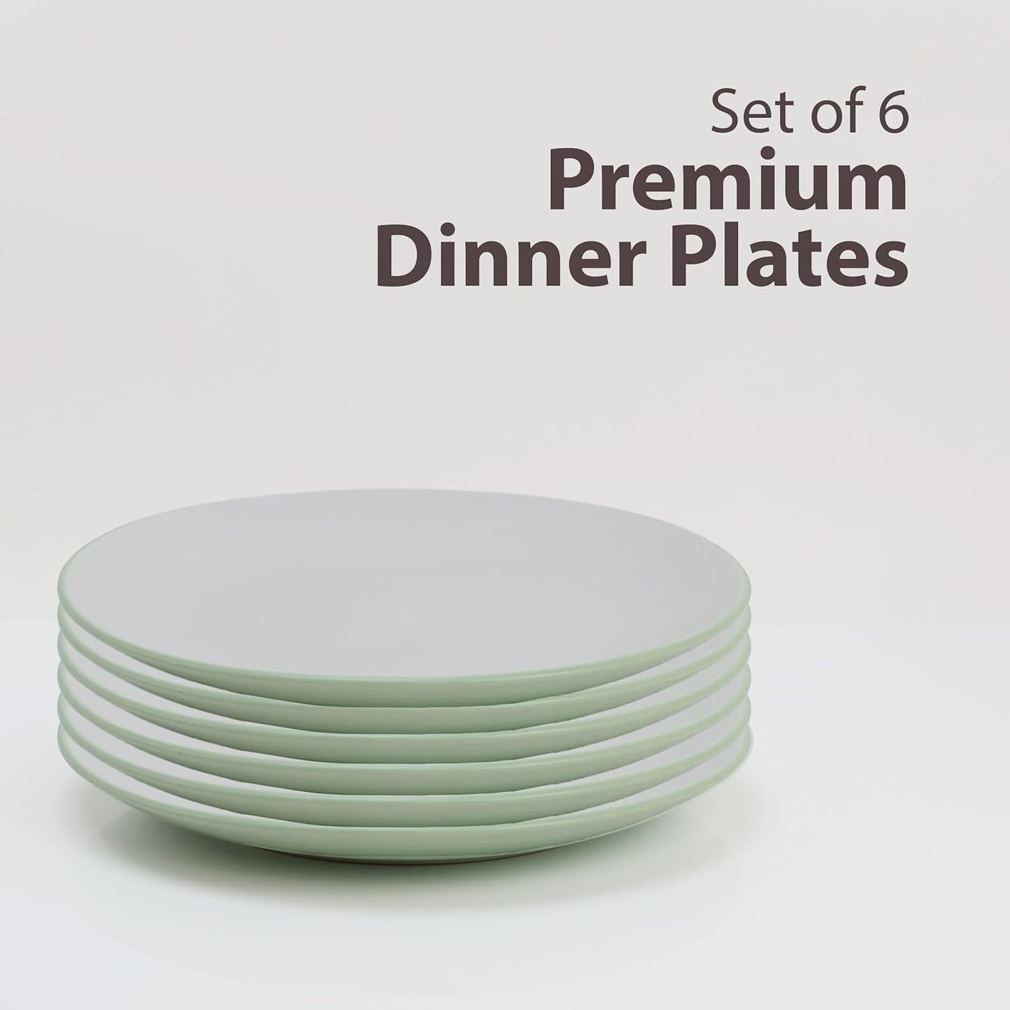 DIVCHI Dinner Plates Set of 6 Large Plate Sets Round Tableware Plates for Salad, Dessert, Pasta - Dishwasher, Microwave, Oven Safe, 26.5cm, Green - DIVCHI