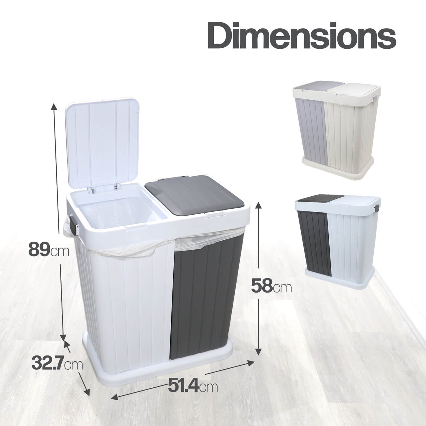 Dual Compartment Waste & Recycling Bin with Push Open Closure – Space-Saving Double Trash Can/Rubbish Bin - DIVCHI