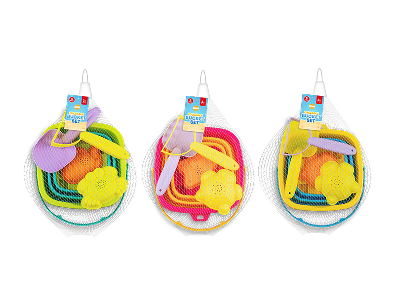 5 Pcs Foldable Beach Bucket set with 2 Moulds Perfect for Kids Beach Day - DIVCHI