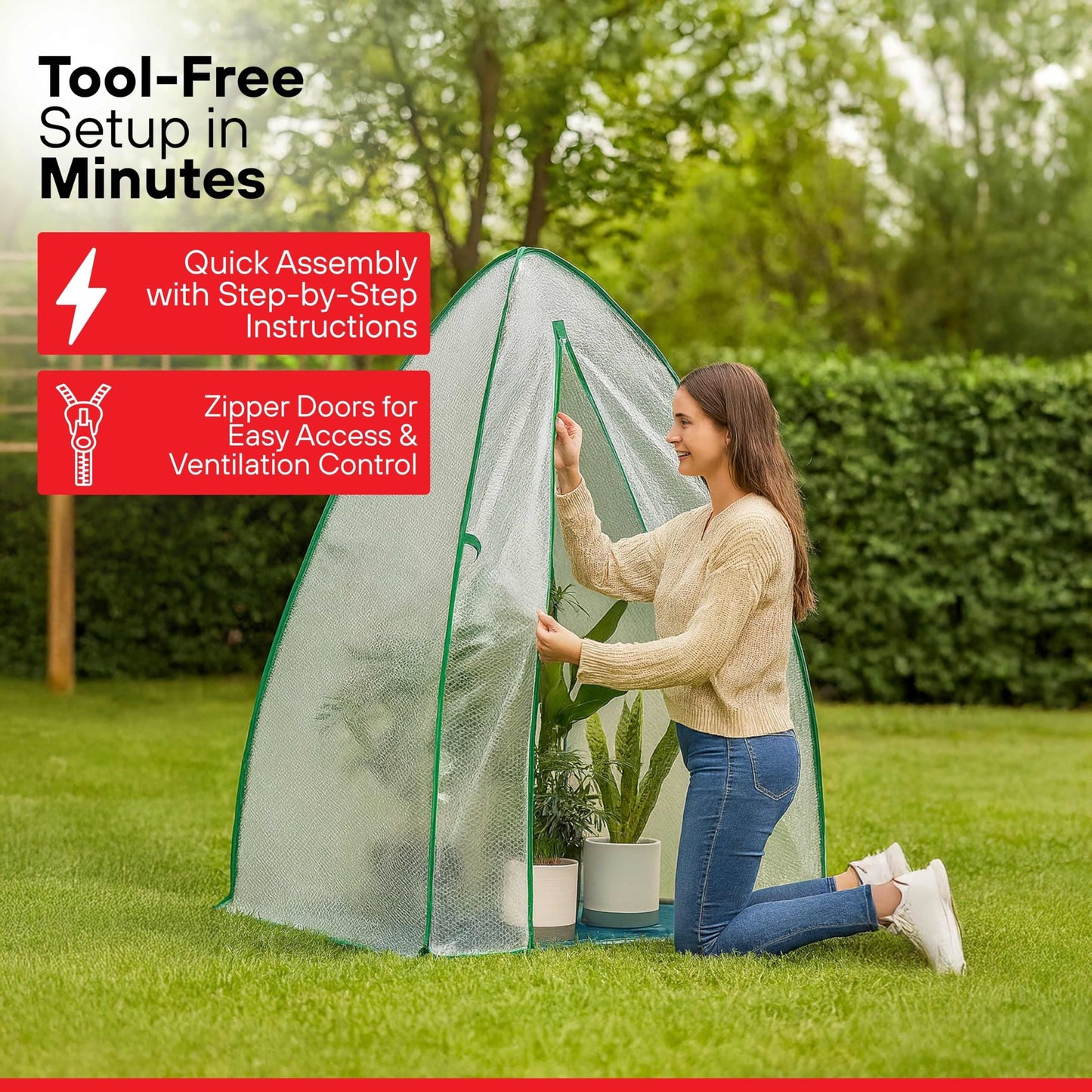 DIVCHI Dome Greenhouse for Plants Year-Round Small Grow House Weatherproof Garden Dome For Tomatos Vegetables & Plants Mini Greenhouse For Plant Protection Reinforced Cover Zipper (White)