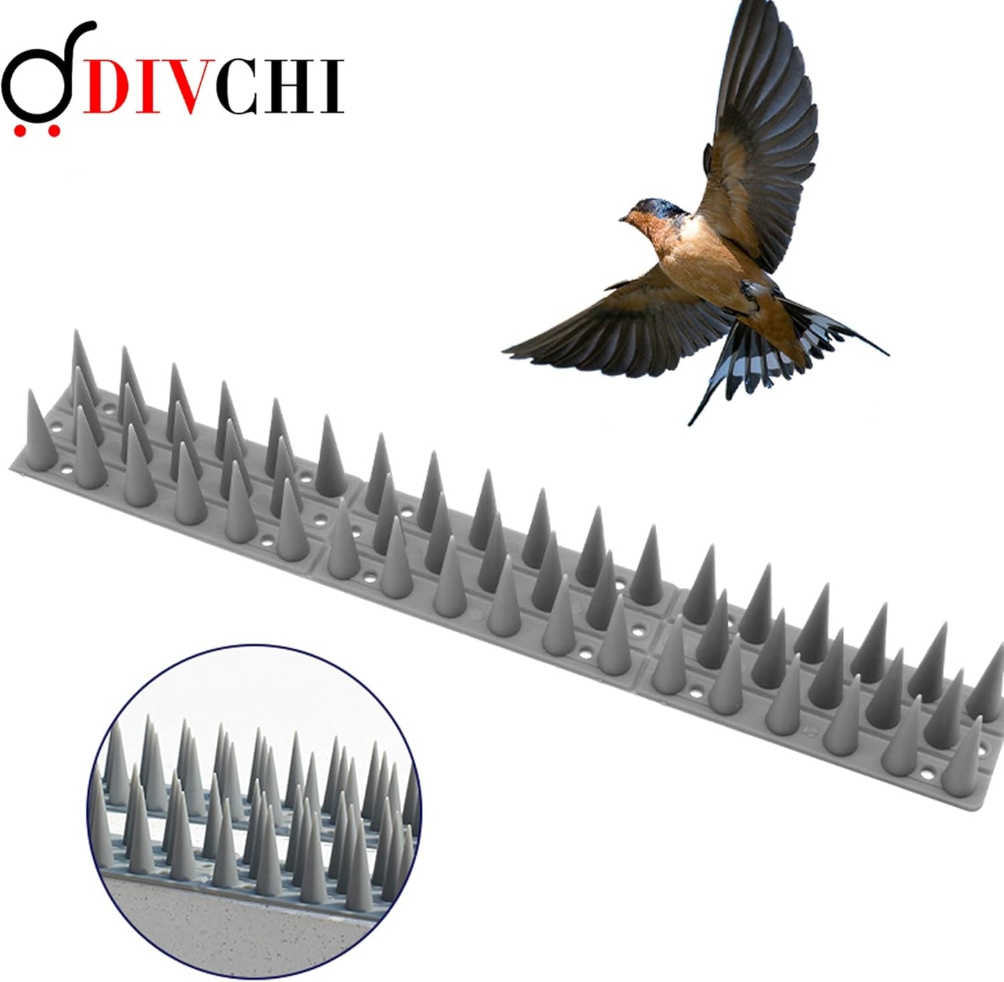 DIVCHI 20 Pcs Bird Spikes for Anti Pigeons And Birds, Fence Wall Spikes Garden Security Anti-Climb Cat Bird Intruder Pest Deterrent, Birds Fence Roof Tall Covers 33.5 x 4.5 x 3.7cm 5M (22.4ft)