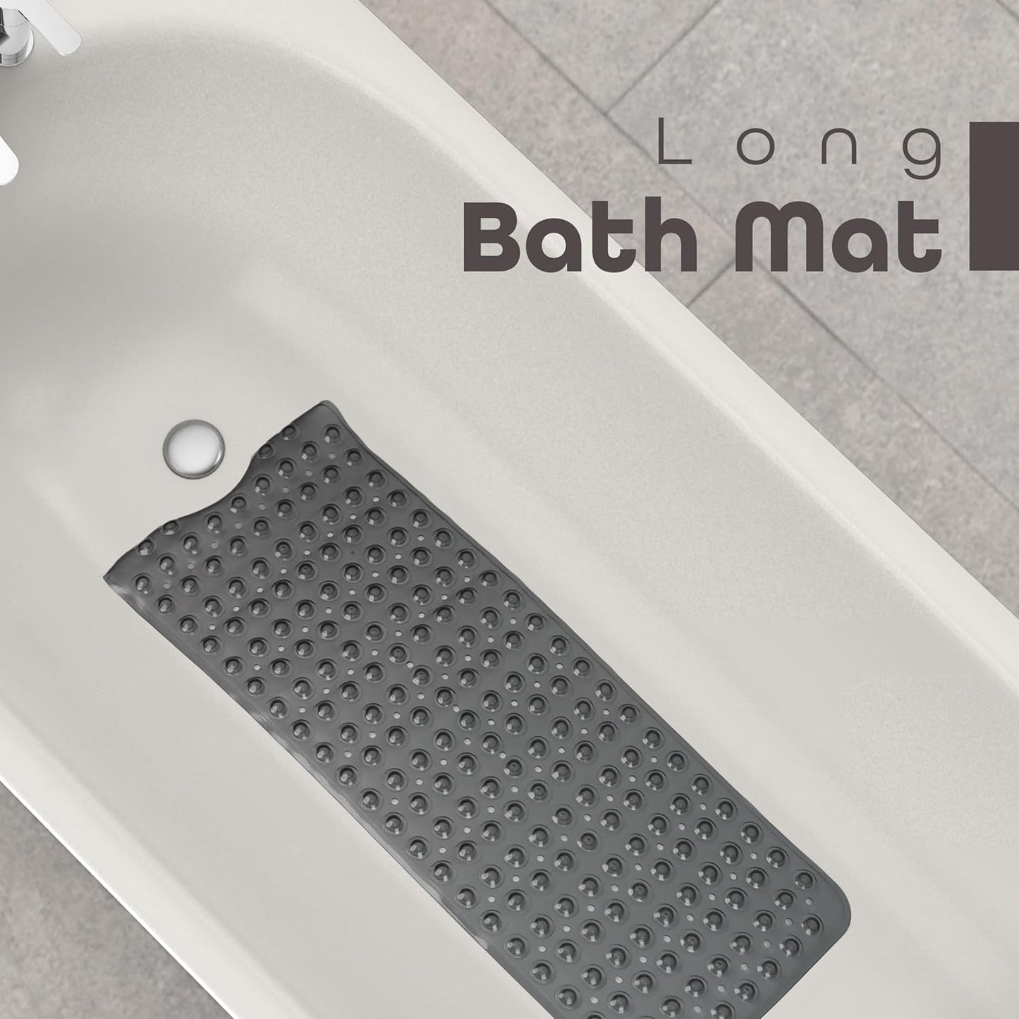100 x 40 cm Shower Bath Mat Non Slip Anti Mould & Mildew With Strong Suction Cups Grip And Drain Holes - DIVCHI