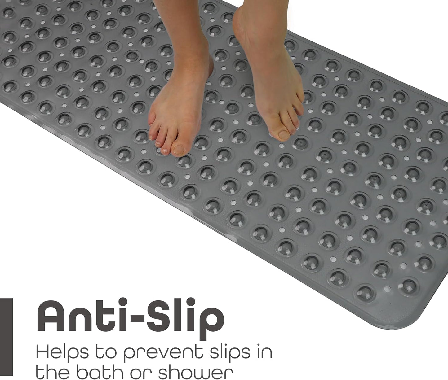 100 x 40 cm Shower Bath Mat Non Slip Anti Mould & Mildew With Strong Suction Cups Grip And Drain Holes - DIVCHI