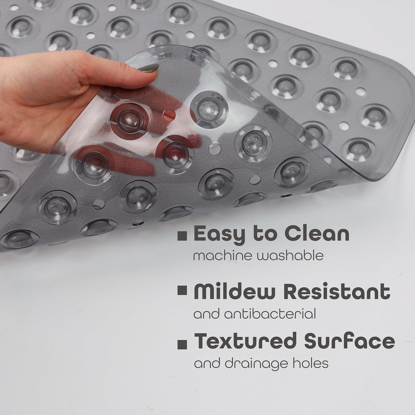 100 x 40 cm Shower Bath Mat Non Slip Anti Mould & Mildew With Strong Suction Cups Grip And Drain Holes - DIVCHI