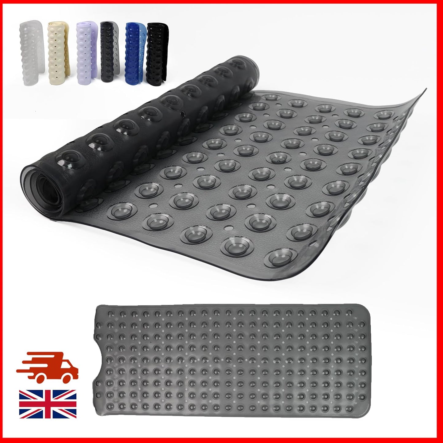 100 x 40 cm Shower Bath Mat Non Slip Anti Mould & Mildew With Strong Suction Cups Grip And Drain Holes - DIVCHI