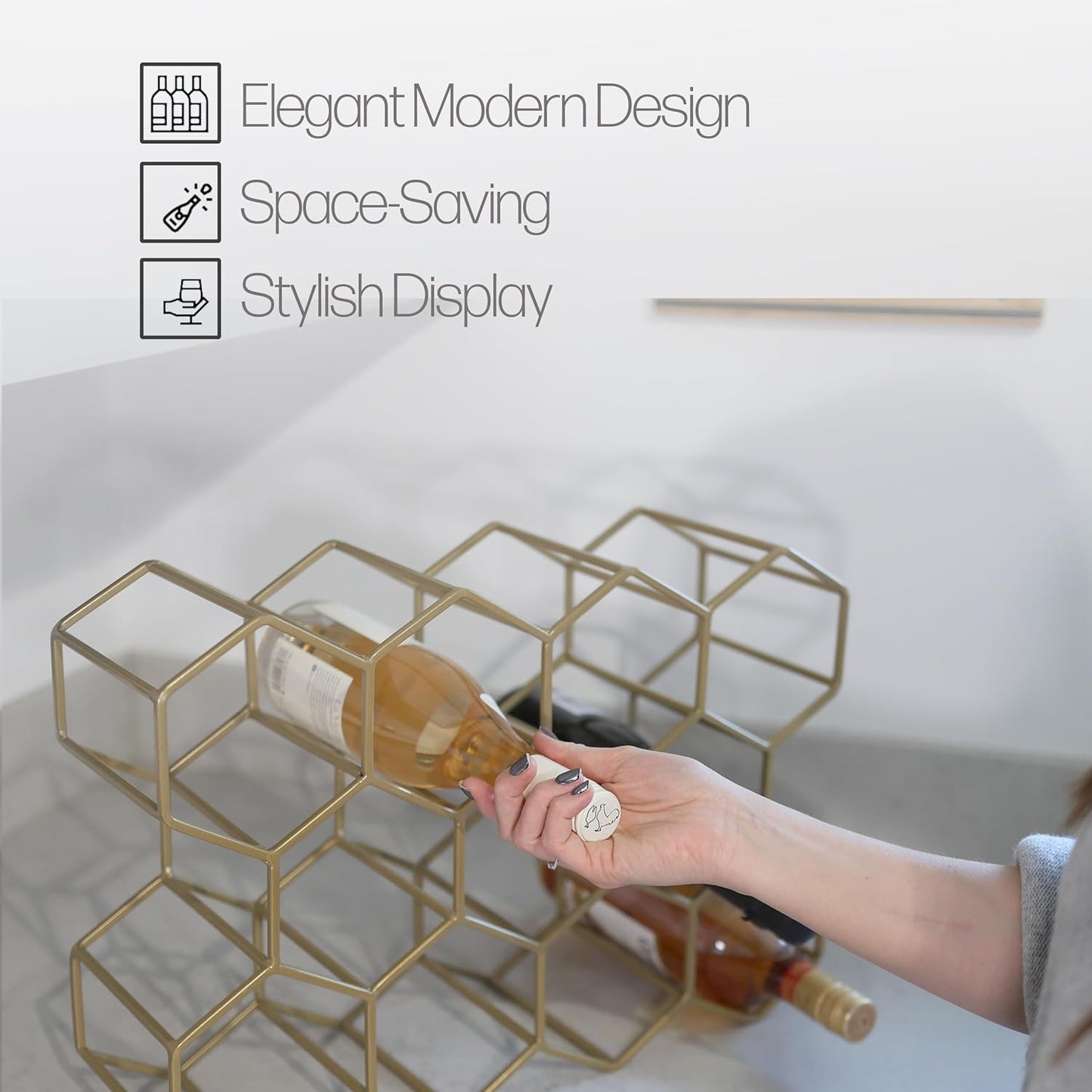DIVCHI Wine Rack 11 Bottle Holder No Need Assembly Modern Metal Wire Wine Storage for Countertop Table Top Coffee Bar & Kitchen | Champagne Racks | Beer Stand - DIVCHI