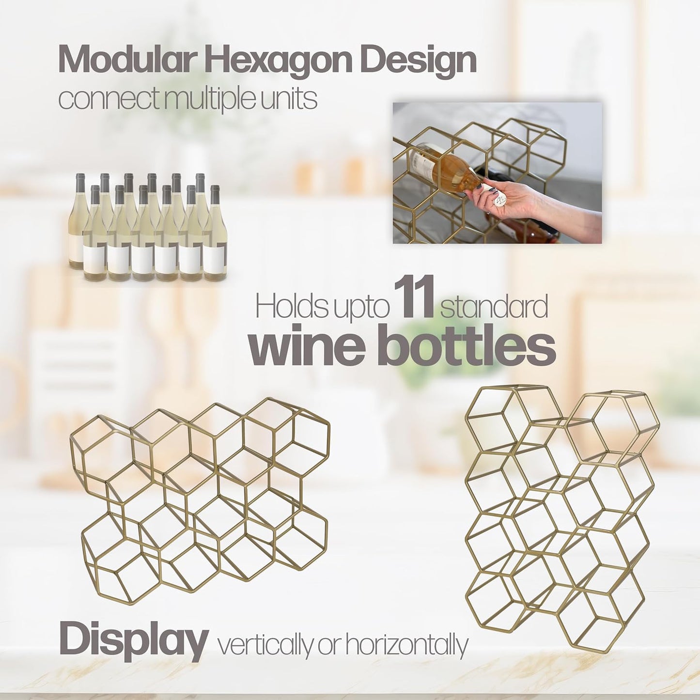 DIVCHI Wine Rack 11 Bottle Holder No Need Assembly Modern Metal Wire Wine Storage for Countertop Table Top Coffee Bar & Kitchen | Champagne Racks | Beer Stand - DIVCHI