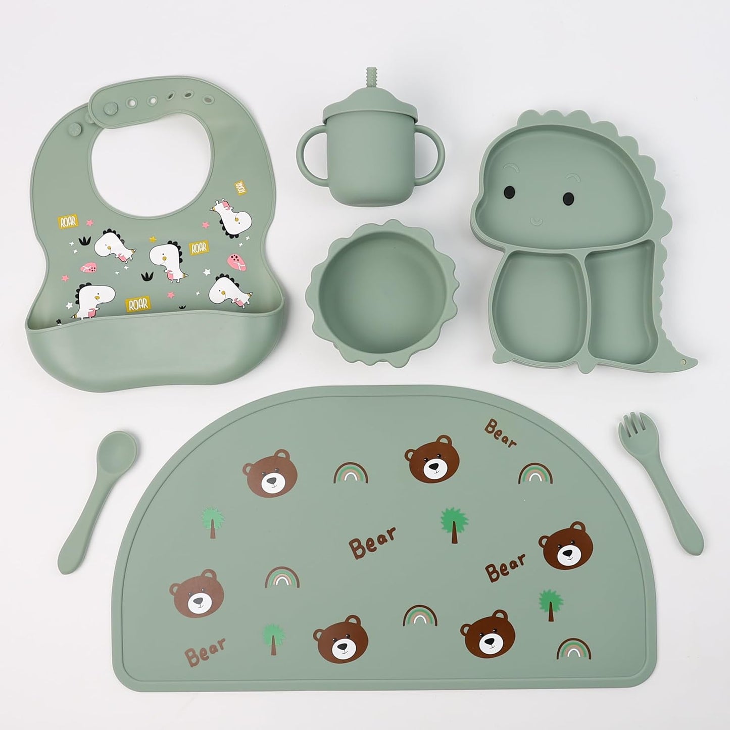 Silicone Baby Feeding Set Includes Suction Bowl, Baby Plate, Fork, Spoon & Cup - DIVCHI